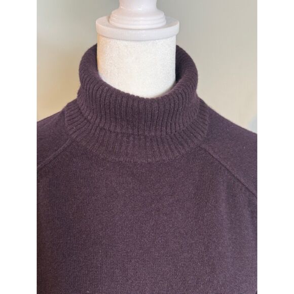 LINE Knitwear 100% Cashmere Turtleneck Sweater Dark Purple Small/P Thumb Holes - Picture 5 of 9